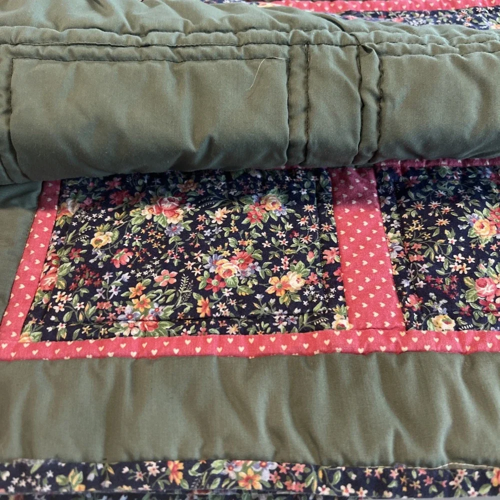 Handmade Quilted Placemats Four  Olive Green Cottage Core Core Hearts Floral